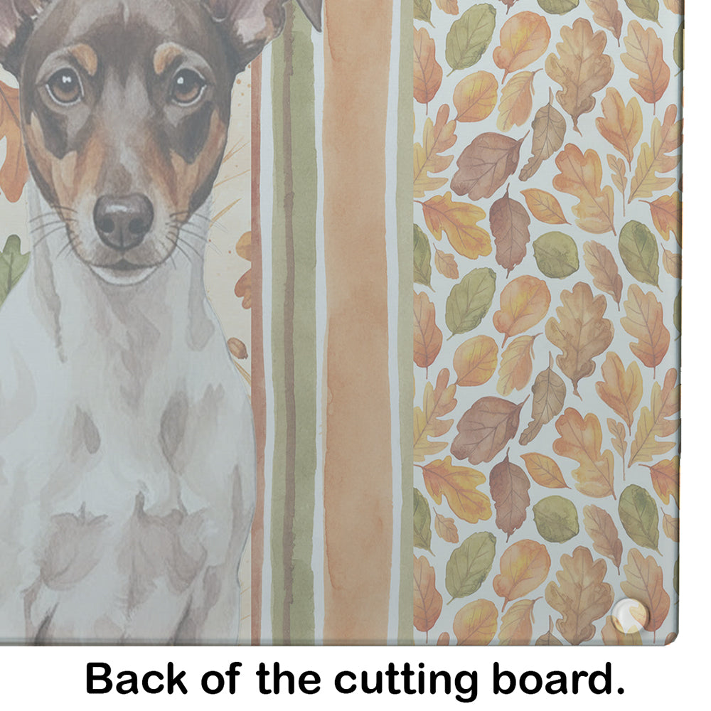 Chocolate and White Rat Terrier Heirloom Fall Cutting Board Tempered Glass Kitchen Cutting Surface, Heat Resistant Chopping, Non-Slip Feet, Food Prep & Serving