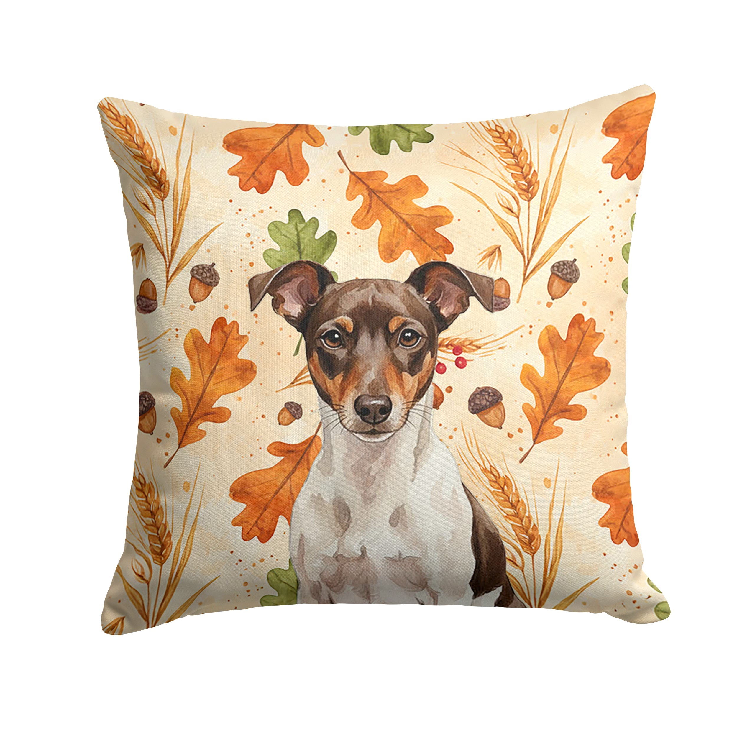 Chocolate and White Rat Terrier Heirloom Fall Decorative Throw Pillow 18x18 Indoor Outdoor Accent Cushion, Fabric Cover with Insert for Sofa, Bed, Porch & Living Room