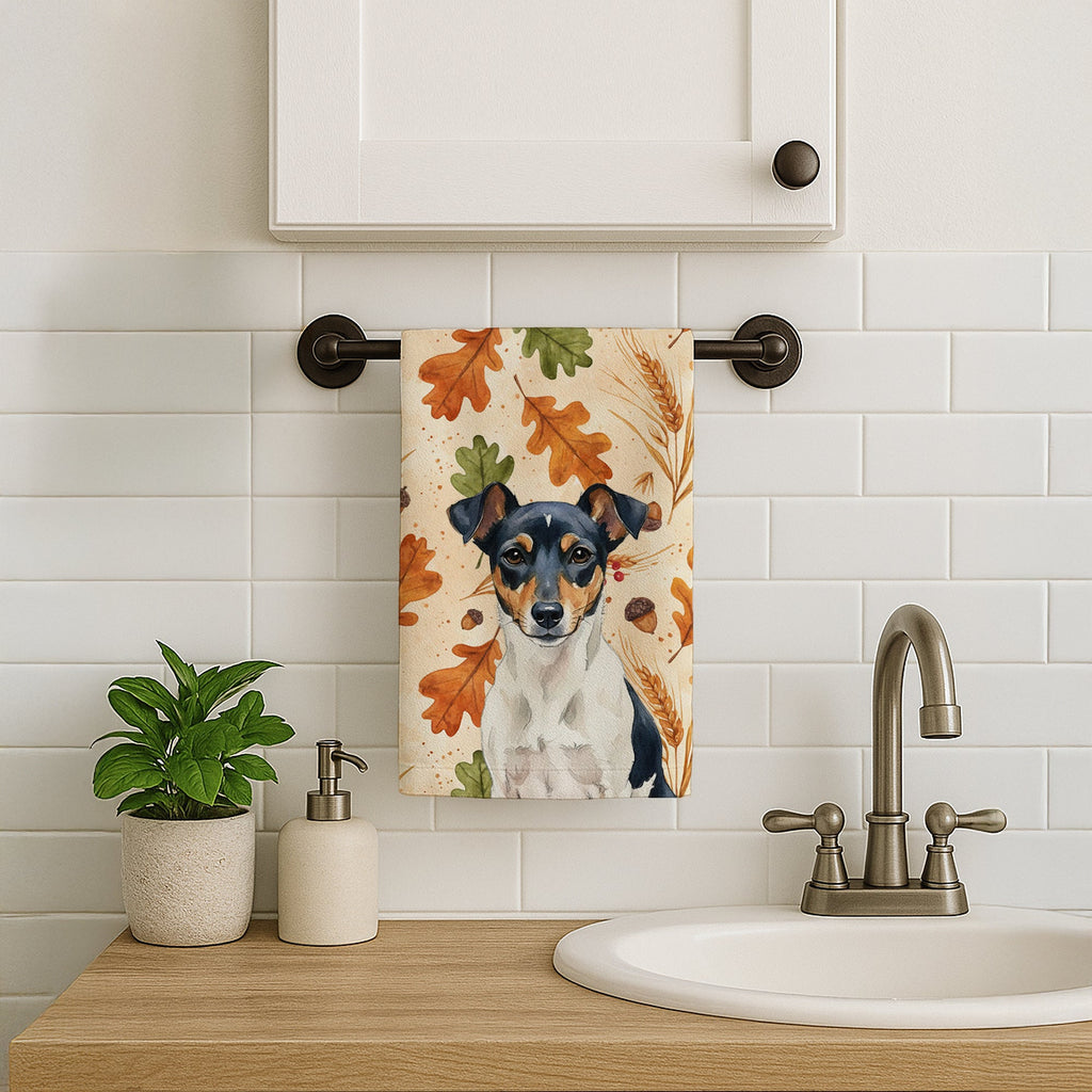 Tricolor Rat Terrier Heirloom Fall Kitchen Towel Velour Plush Front and Cotton Loop Back Machine Washable