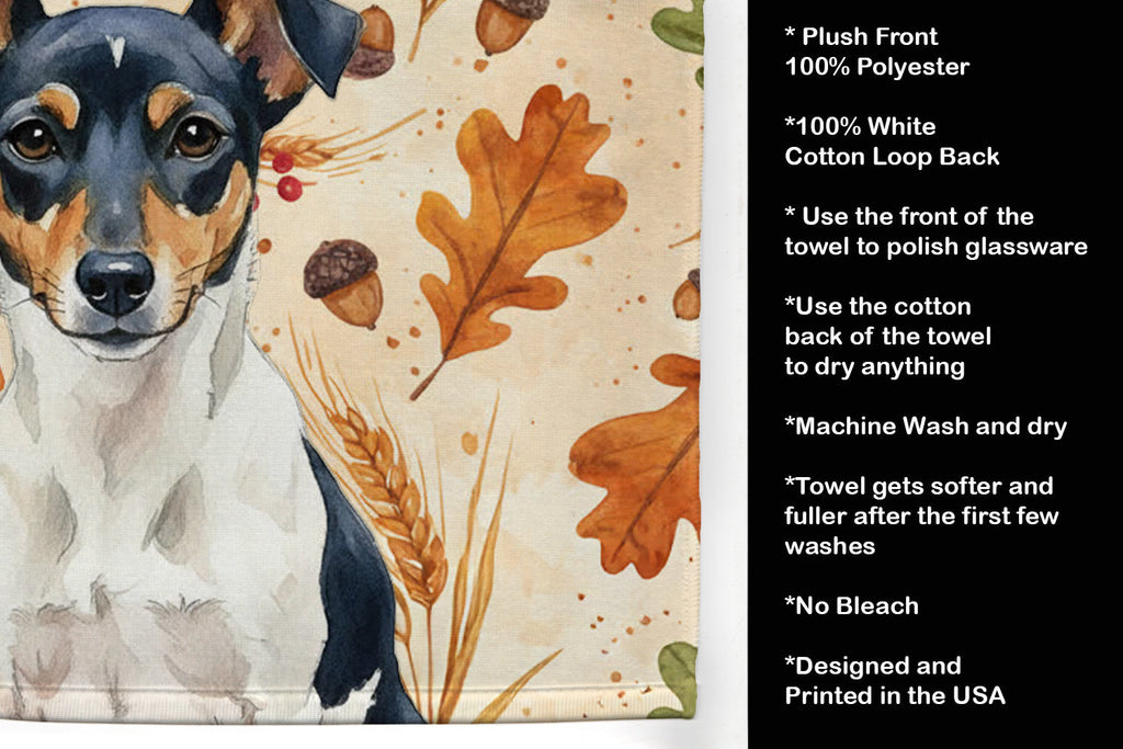 Tricolor Rat Terrier Heirloom Fall Kitchen Towel Velour Plush Front and Cotton Loop Back Machine Washable