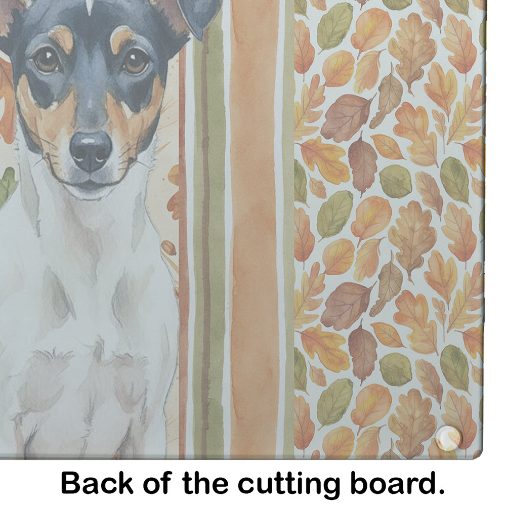 Tricolor Rat Terrier Heirloom Fall Cutting Board Tempered Glass Kitchen Cutting Surface, Heat Resistant Chopping, Non-Slip Feet, Food Prep & Serving