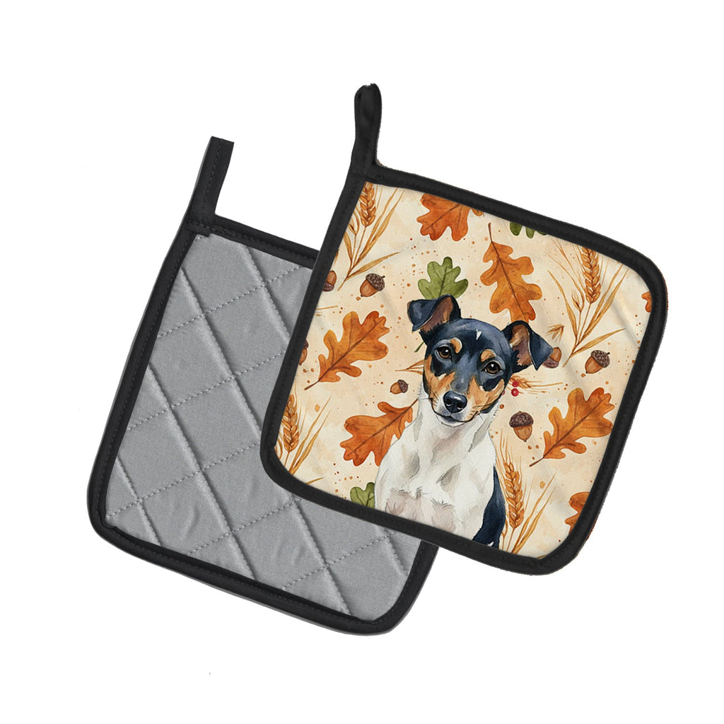 Tricolor Rat Terrier Heirloom Fall Pot Holder Set of 2 Heat Resistant Quilted Hot Pads 7.5 x 7.5 Inch, Insulated Kitchen Trivets for Cooking & Baking