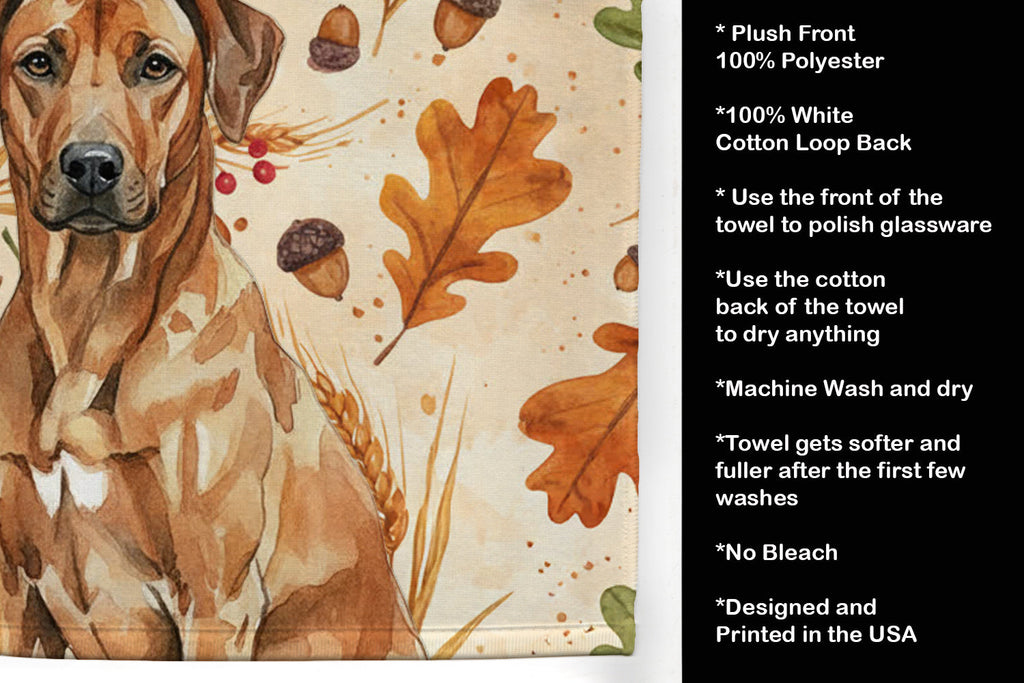 Rhodesian Ridgeback Heirloom Fall Kitchen Towel Velour Plush Front and Cotton Loop Back Machine Washable