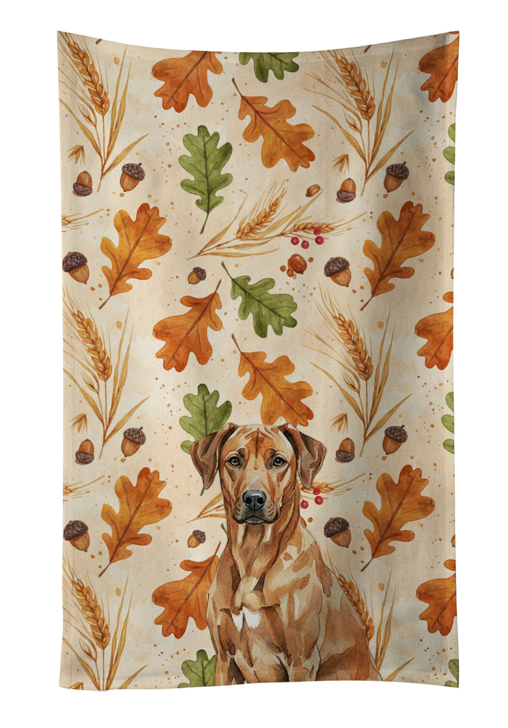 Rhodesian Ridgeback Heirloom Fall Kitchen Towel Velour Plush Front and Cotton Loop Back Machine Washable