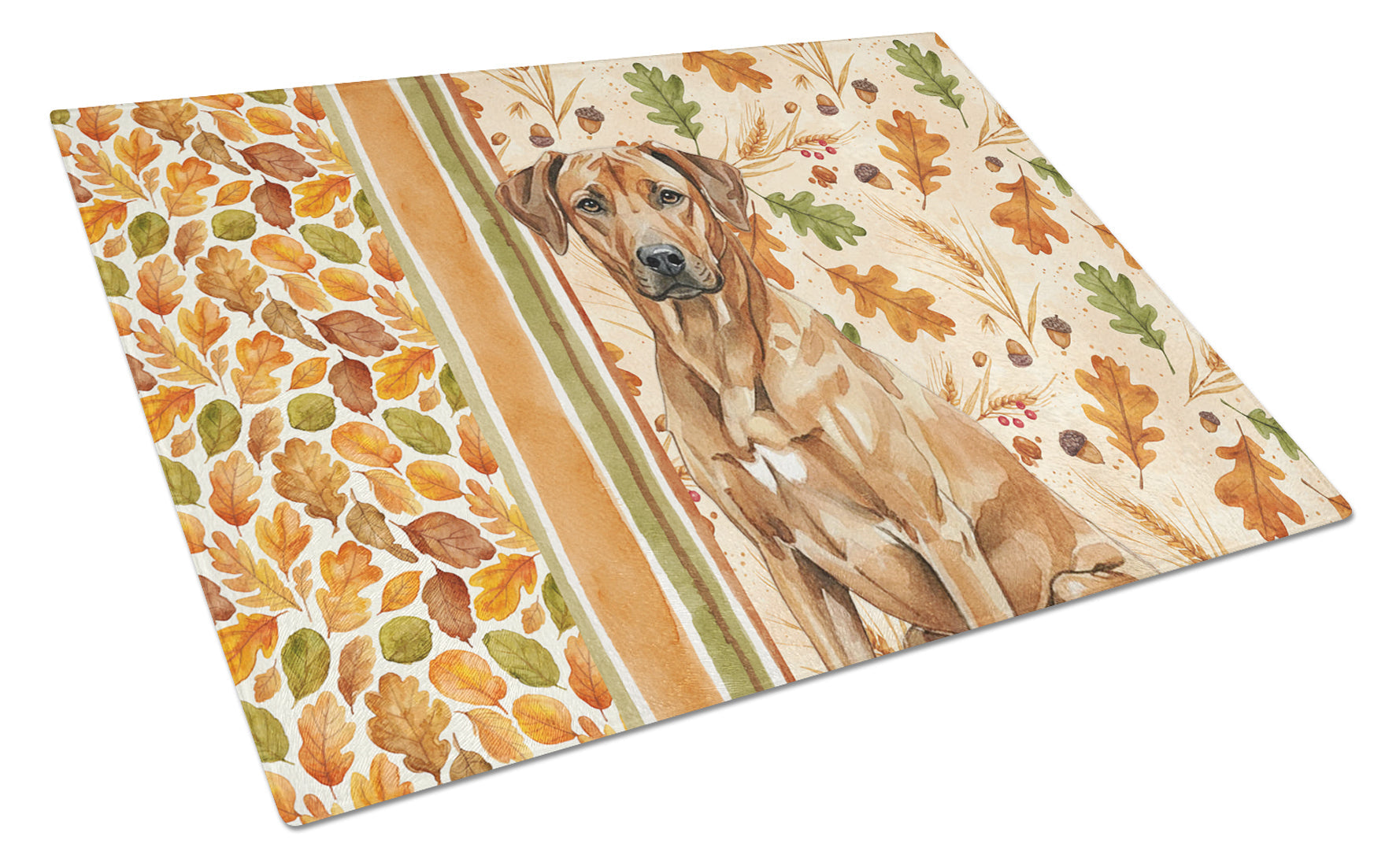 Rhodesian Ridgeback Heirloom Fall Cutting Board Tempered Glass Kitchen Cutting Surface, Heat Resistant Chopping, Non-Slip Feet, Food Prep & Serving