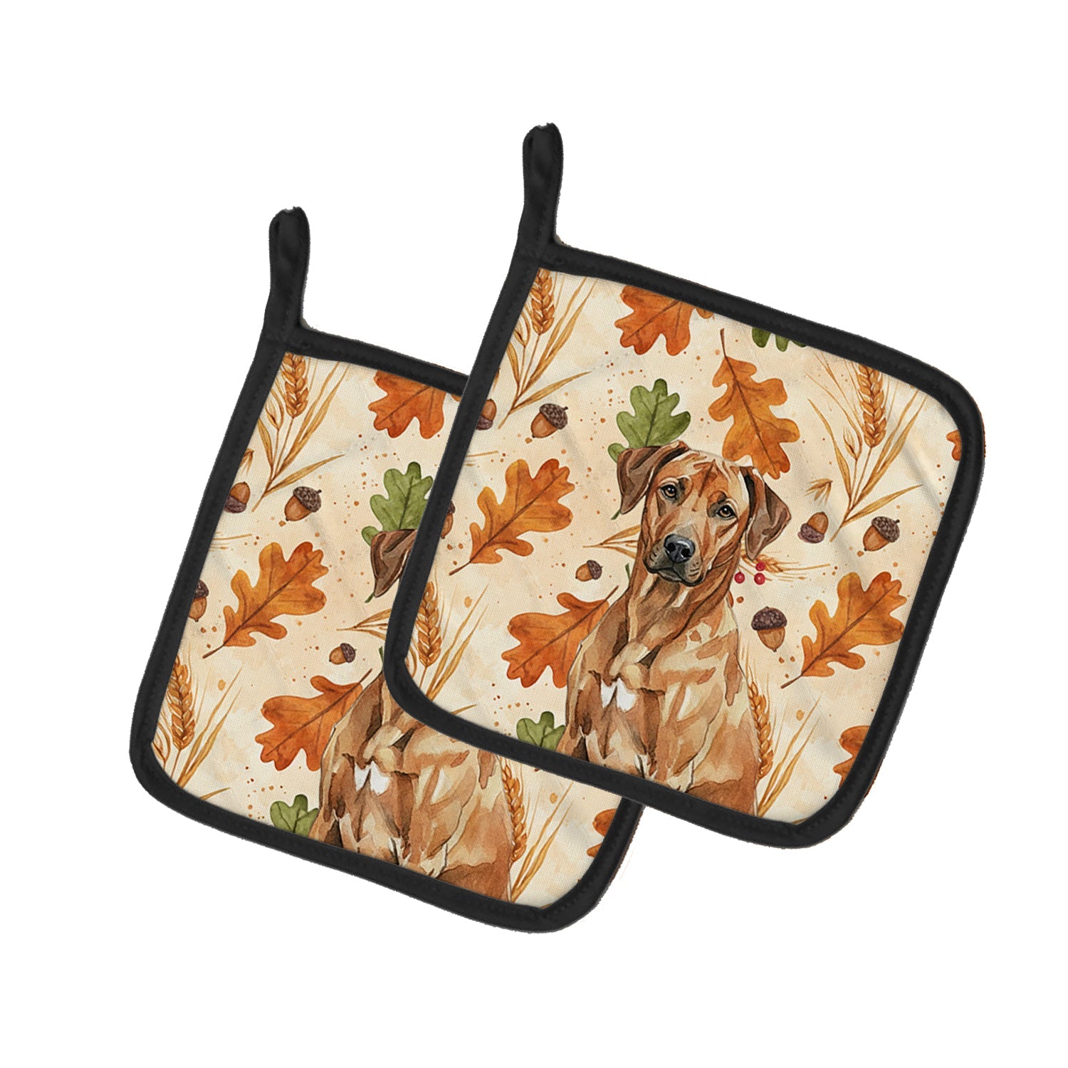 Rhodesian Ridgeback Heirloom Fall Pot Holder Set of 2 Heat Resistant Quilted Hot Pads 7.5 x 7.5 Inch, Insulated Kitchen Trivets for Cooking & Baking