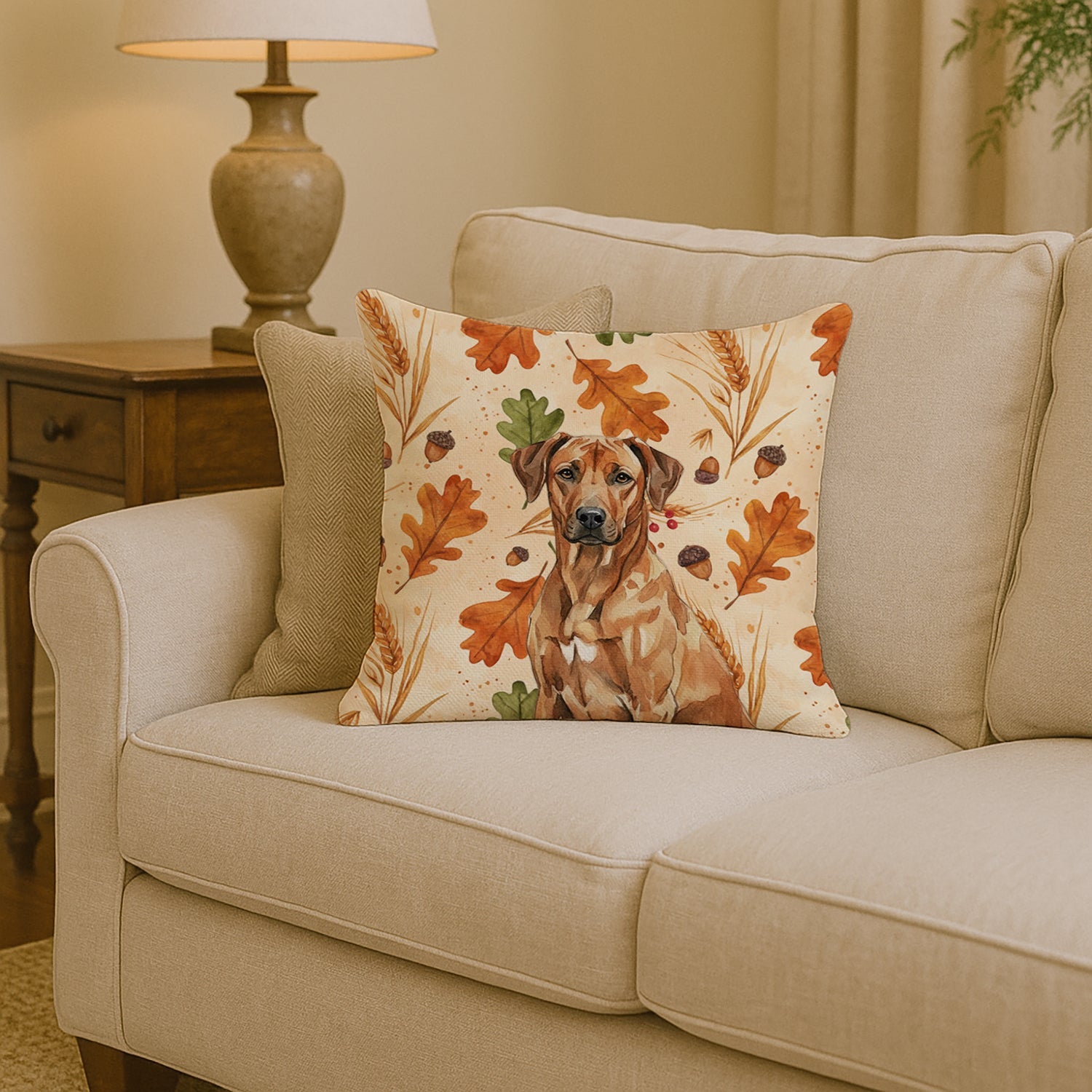 Rhodesian Ridgeback Heirloom Fall Decorative Throw Pillow 14x14 Indoor Outdoor Accent Cushion, Fabric Cover with Insert for Sofa, Bed, Porch & Living Room