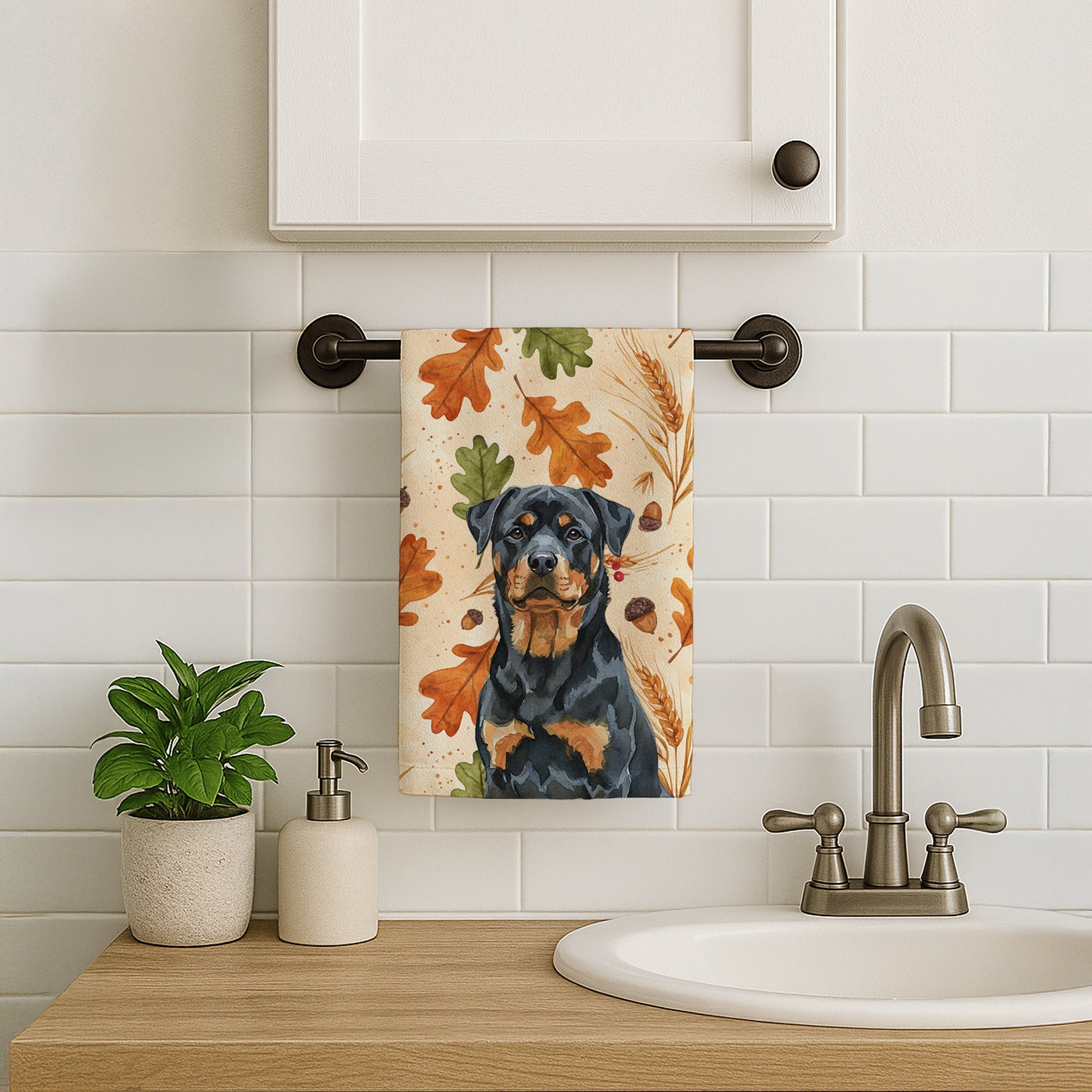 Rottweiler Heirloom Fall Kitchen Towel Velour Plush Front and Cotton Loop Back Machine Washable