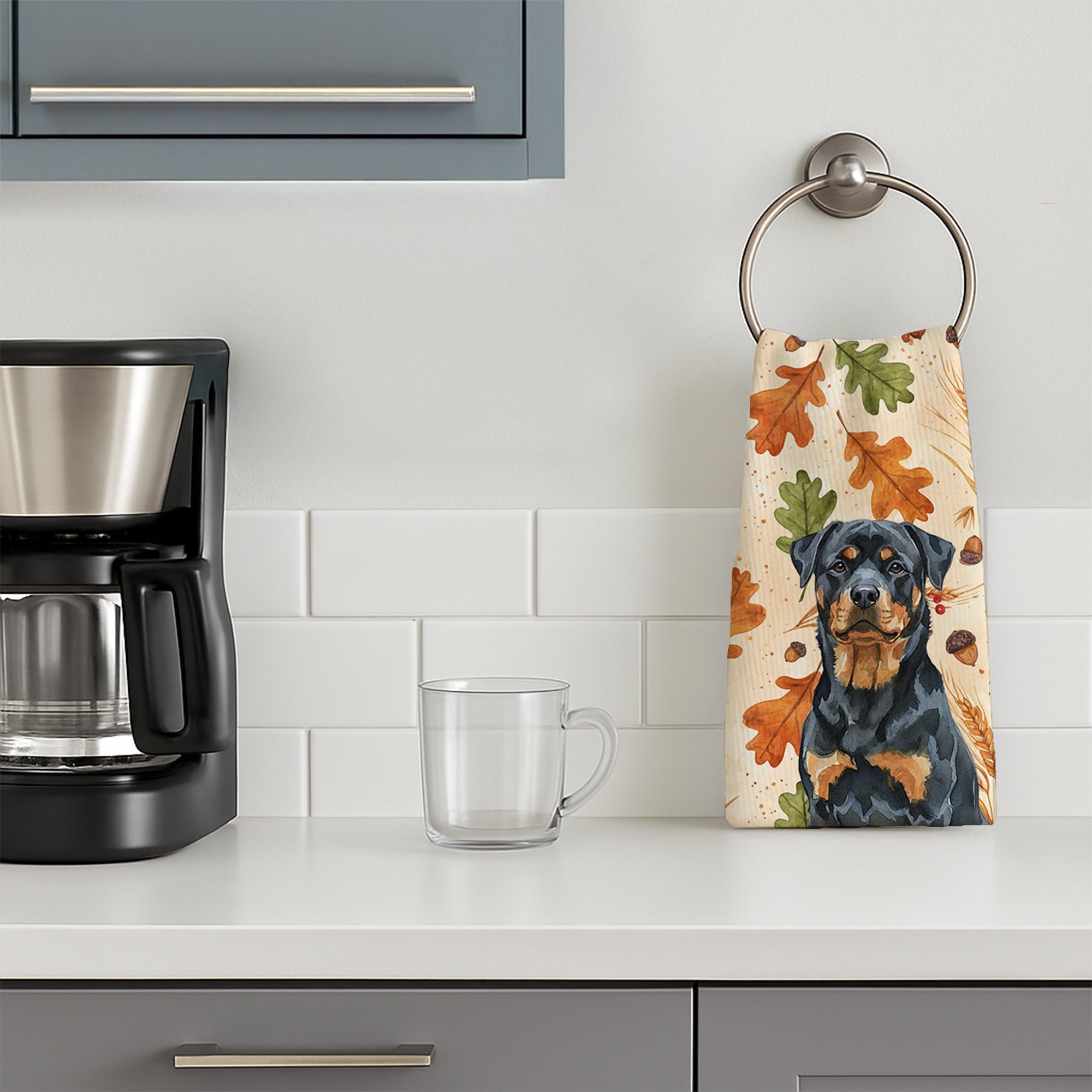 Rottweiler Heirloom Fall Kitchen Towel Velour Plush Front and Cotton Loop Back Machine Washable
