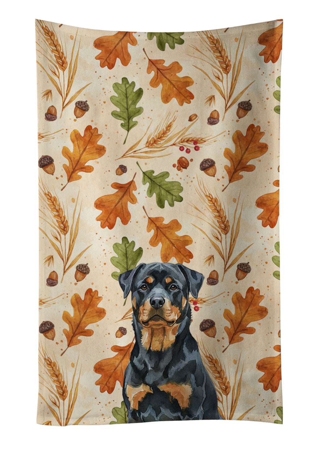 Rottweiler Heirloom Fall Kitchen Towel Velour Plush Front and Cotton Loop Back Machine Washable