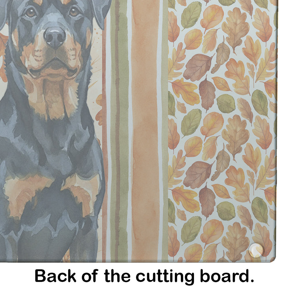 Rottweiler Heirloom Fall Cutting Board Tempered Glass Kitchen Cutting Surface, Heat Resistant Chopping, Non-Slip Feet, Food Prep & Serving