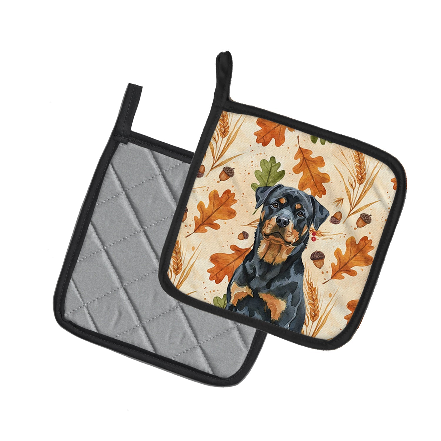 Rottweiler Heirloom Fall Pot Holder Set of 2 Heat Resistant Quilted Hot Pads 7.5 x 7.5 Inch, Insulated Kitchen Trivets for Cooking & Baking