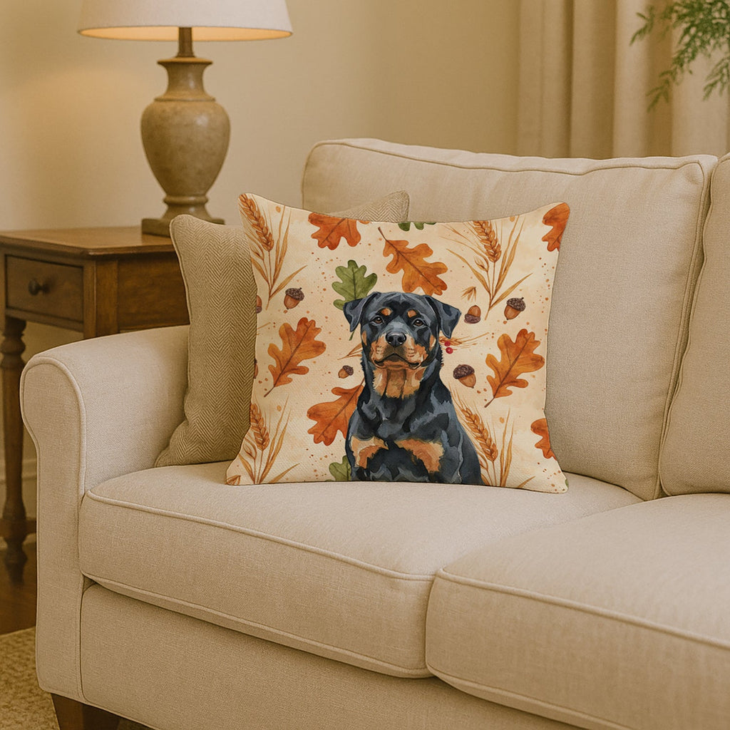 Rottweiler Heirloom Fall Decorative Throw Pillow 14x14 Indoor Outdoor Accent Cushion, Fabric Cover with Insert for Sofa, Bed, Porch & Living Room