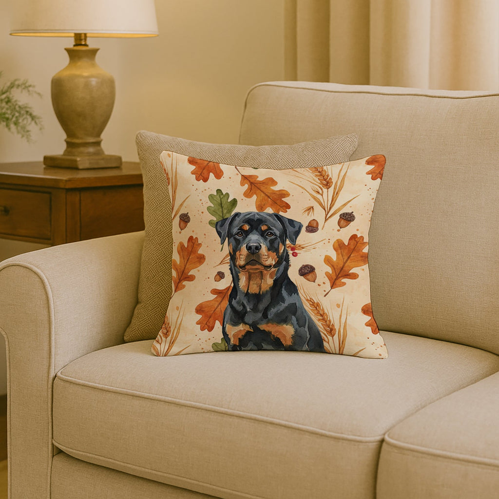 Rottweiler Heirloom Fall Decorative Throw Pillow 18x18 Indoor Outdoor Accent Cushion, Fabric Cover with Insert for Sofa, Bed, Porch & Living Room