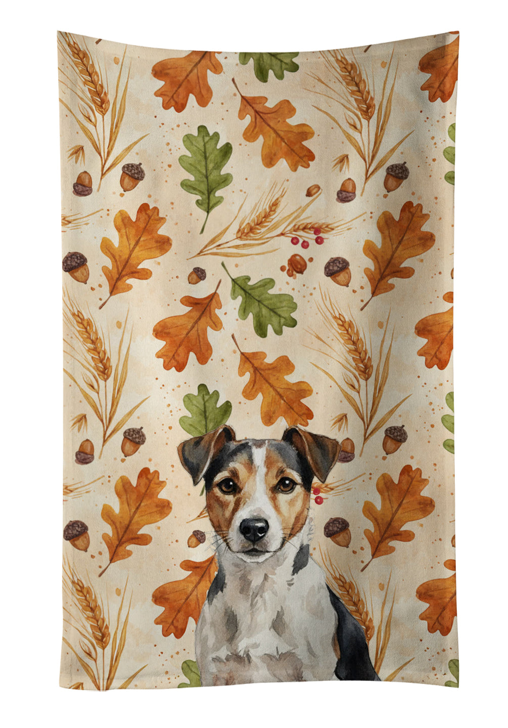 Tricolor Russell Terrier Heirloom Fall Kitchen Towel Velour Plush Front and Cotton Loop Back Machine Washable