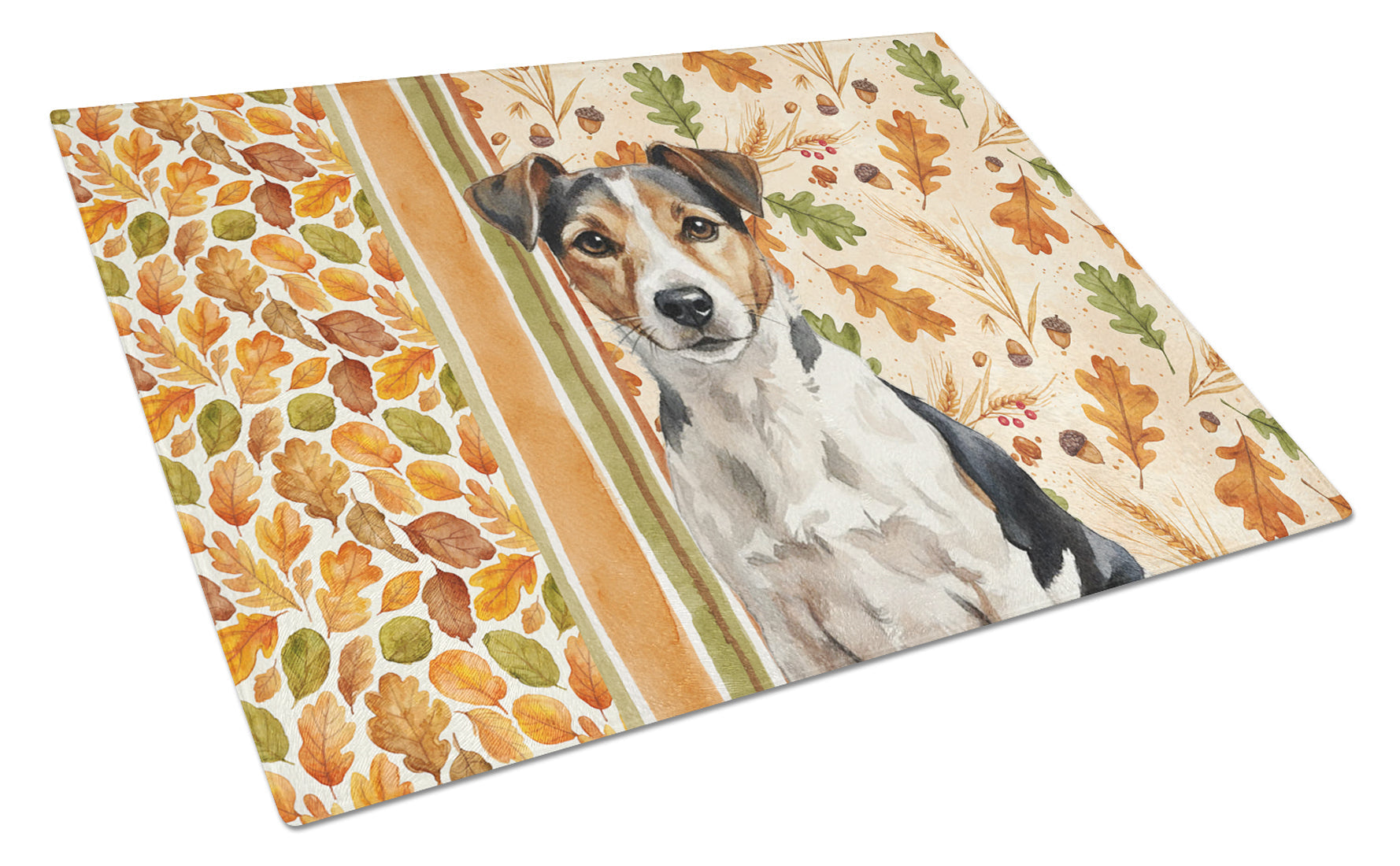 Tricolor Russell Terrier Heirloom Fall Cutting Board Tempered Glass Kitchen Cutting Surface, Heat Resistant Chopping, Non-Slip Feet, Food Prep & Serving