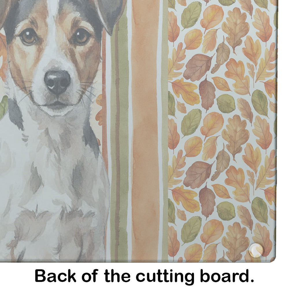 Tricolor Russell Terrier Heirloom Fall Cutting Board Tempered Glass Kitchen Cutting Surface, Heat Resistant Chopping, Non-Slip Feet, Food Prep & Serving
