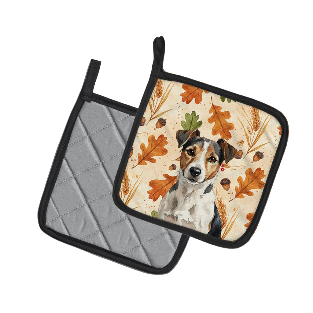 Tricolor Russell Terrier Heirloom Fall Pot Holder Set of 2 Heat Resistant Quilted Hot Pads 7.5 x 7.5 Inch, Insulated Kitchen Trivets for Cooking & Baking