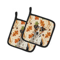Tricolor Russell Terrier Heirloom Fall Pot Holder Set of 2 Heat Resistant Quilted Hot Pads 7.5 x 7.5 Inch, Insulated Kitchen Trivets for Cooking & Baking