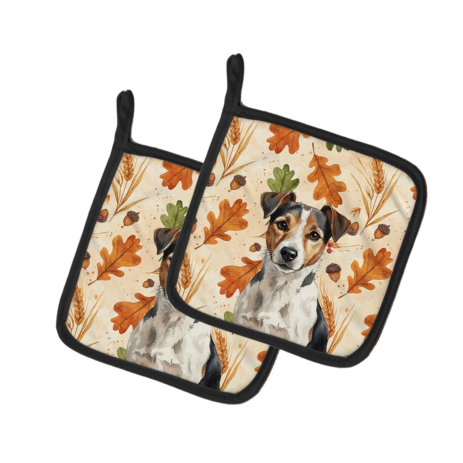 Tricolor Russell Terrier Heirloom Fall Pot Holder Set of 2 Heat Resistant Quilted Hot Pads 7.5 x 7.5 Inch, Insulated Kitchen Trivets for Cooking & Baking