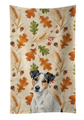 White with Black Markings Russell Terrier Heirloom Fall Kitchen Towel Velour Plush Front and Cotton Loop Back Machine Washable