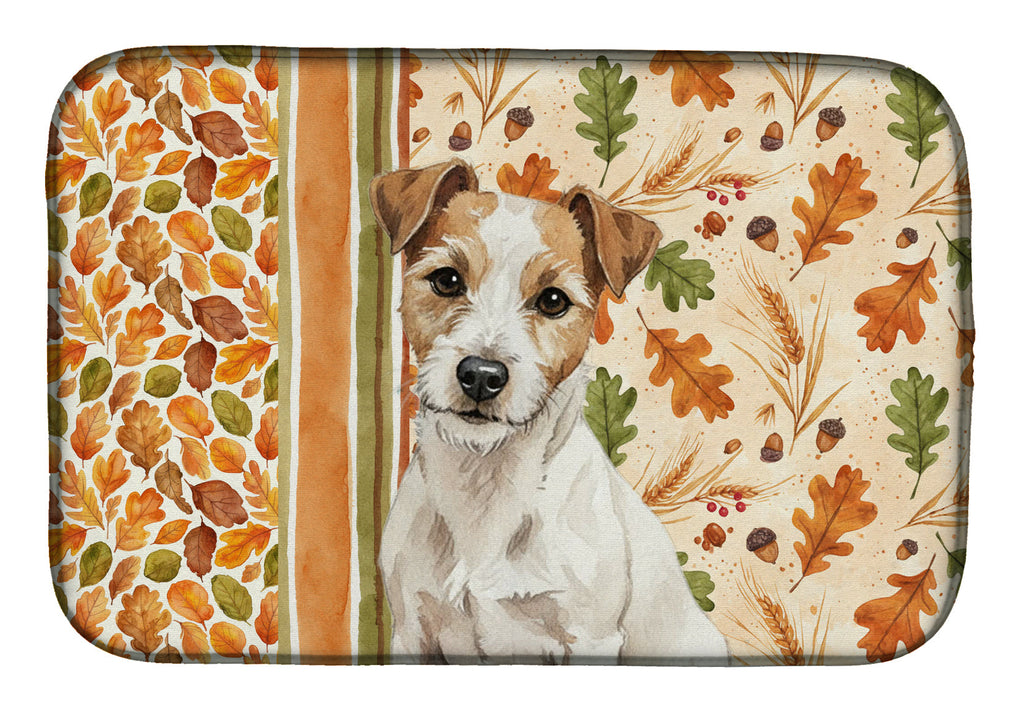 White with Tan Markings Russell Terrier Heirloom Fall Dish Drying Mat Absorbent Dish Drying Mat Pad for Kitchen Counter Dish Drainer Mat for Countertop, 14 x 21", Multicolor