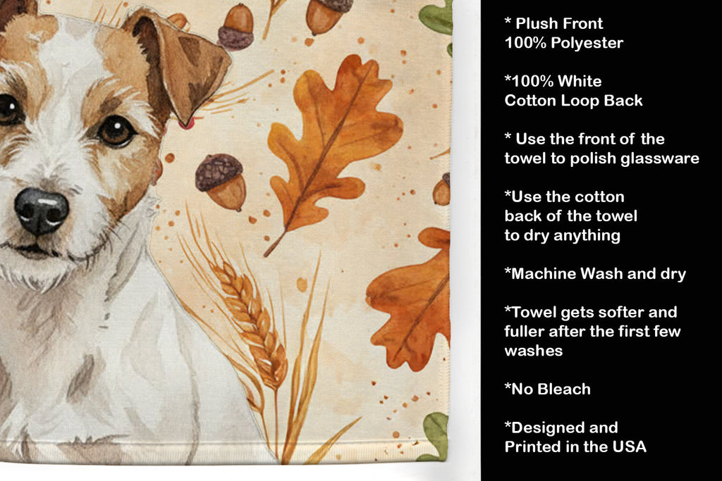 White with Tan Markings Russell Terrier Heirloom Fall Kitchen Towel Velour Plush Front and Cotton Loop Back Machine Washable