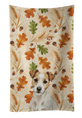 White with Tan Markings Russell Terrier Heirloom Fall Kitchen Towel Velour Plush Front and Cotton Loop Back Machine Washable