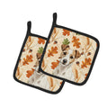 White with Tan Markings Russell Terrier Heirloom Fall Pot Holder Set of 2 Heat Resistant Quilted Hot Pads 7.5 x 7.5 Inch, Insulated Kitchen Trivets for Cooking & Baking