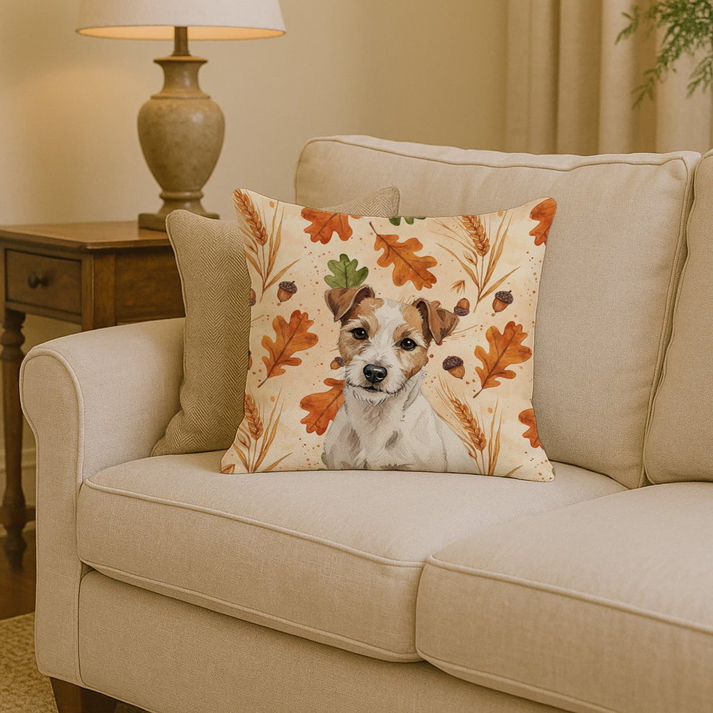 White with Tan Markings Russell Terrier Heirloom Fall Decorative Throw Pillow 14x14 Indoor Outdoor Accent Cushion, Fabric Cover with Insert for Sofa, Bed, Porch & Living Room