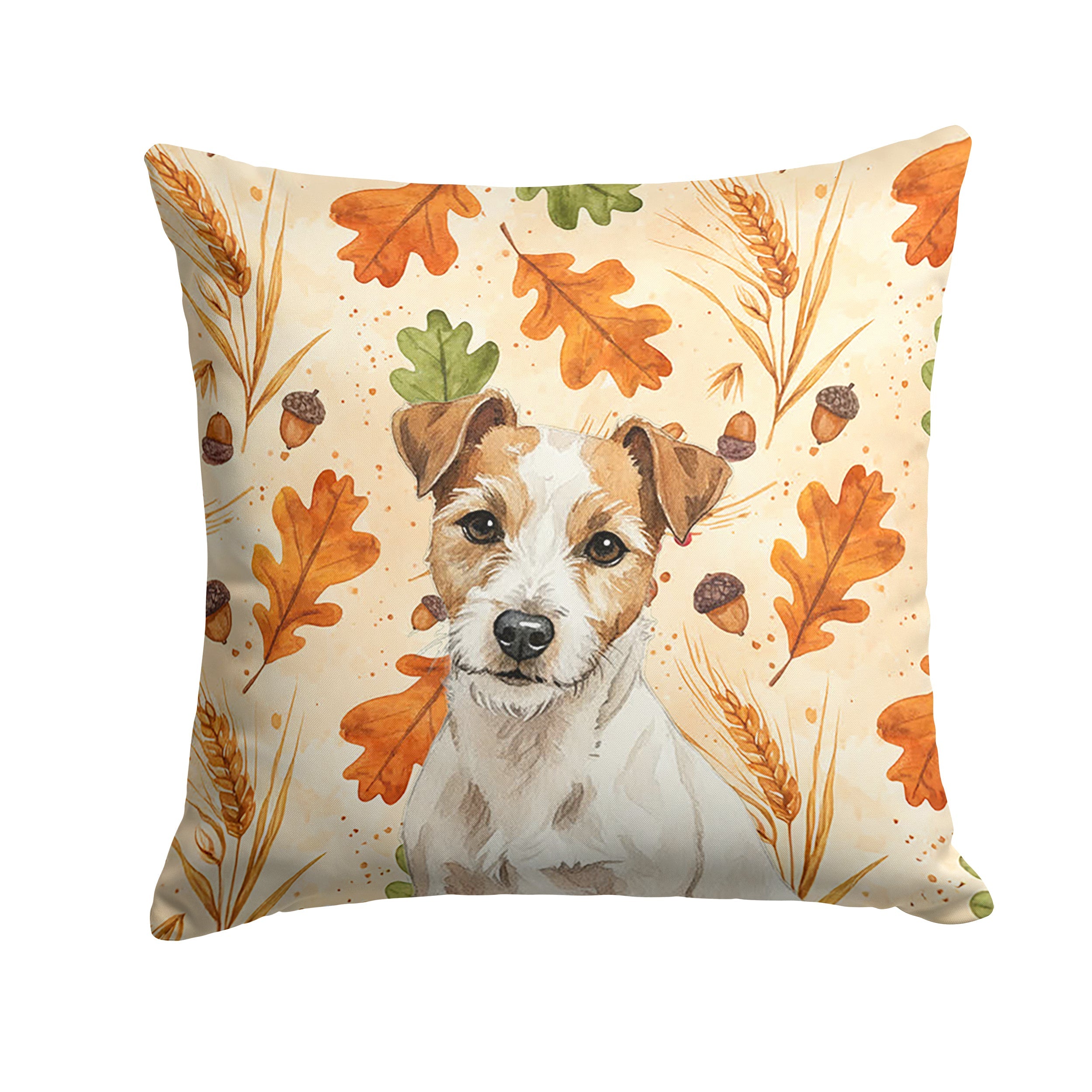 White with Tan Markings Russell Terrier Heirloom Fall Decorative Throw Pillow 18x18 Indoor Outdoor Accent Cushion, Fabric Cover with Insert for Sofa, Bed, Porch & Living Room