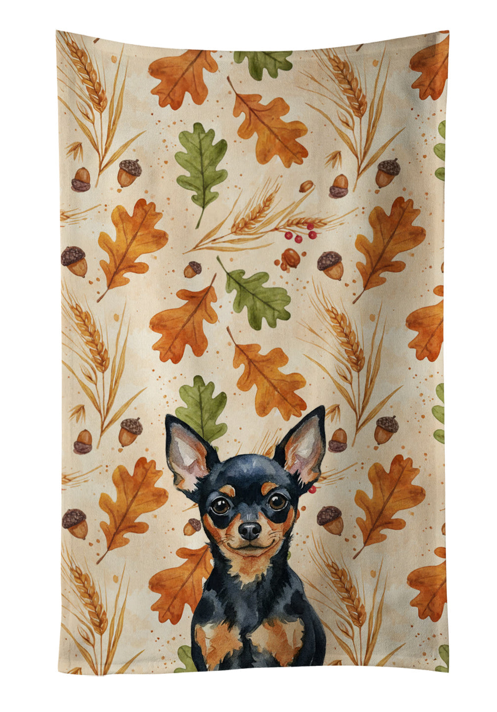 Black and Tan Russian Toy Heirloom Fall Kitchen Towel Velour Plush Front and Cotton Loop Back Machine Washable