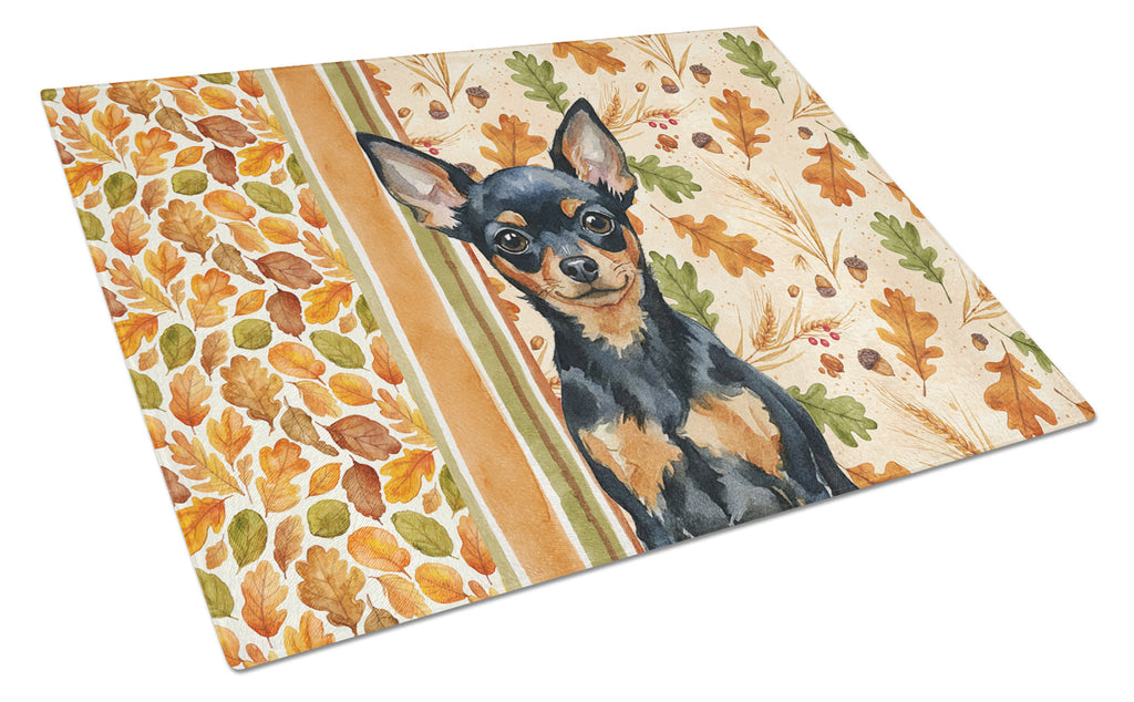 Black and Tan Russian Toy Heirloom Fall Cutting Board Tempered Glass Kitchen Cutting Surface, Heat Resistant Chopping, Non-Slip Feet, Food Prep & Serving
