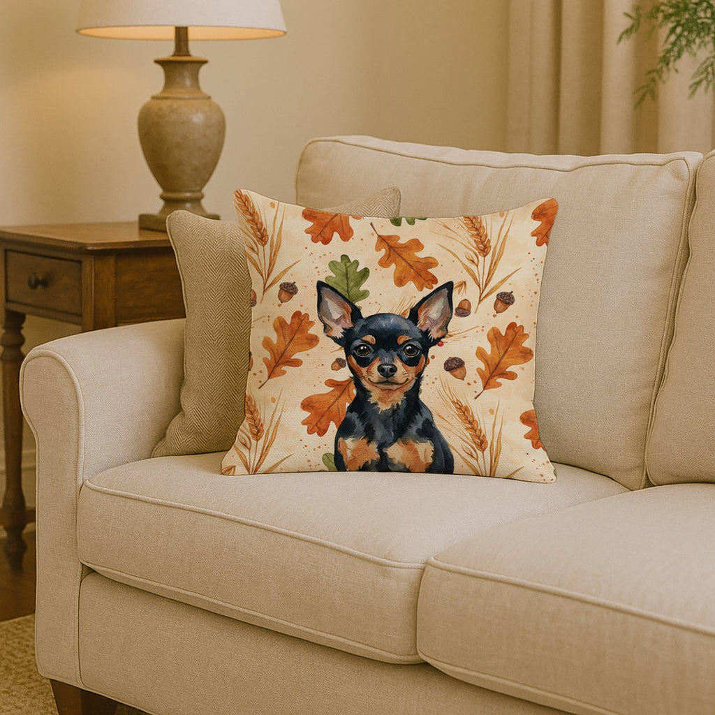 Black and Tan Russian Toy Heirloom Fall Decorative Throw Pillow 14x14 Indoor Outdoor Accent Cushion, Fabric Cover with Insert for Sofa, Bed, Porch & Living Room