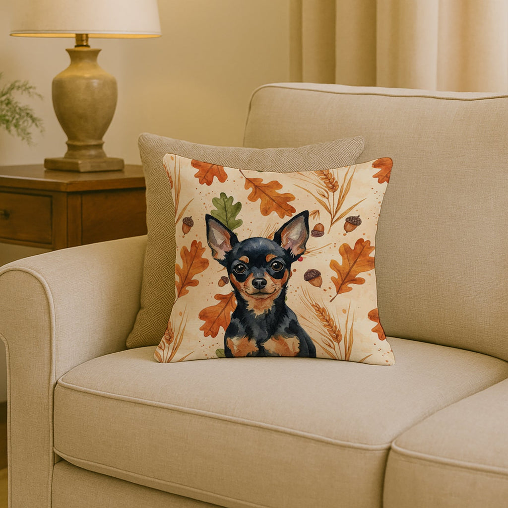 Black and Tan Russian Toy Heirloom Fall Decorative Throw Pillow 18x18 Indoor Outdoor Accent Cushion, Fabric Cover with Insert for Sofa, Bed, Porch & Living Room