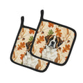 Brindle and White Saint Bernard Heirloom Fall Pot Holder Set of 2 Heat Resistant Quilted Hot Pads 7.5 x 7.5 Inch, Insulated Kitchen Trivets for Cooking & Baking