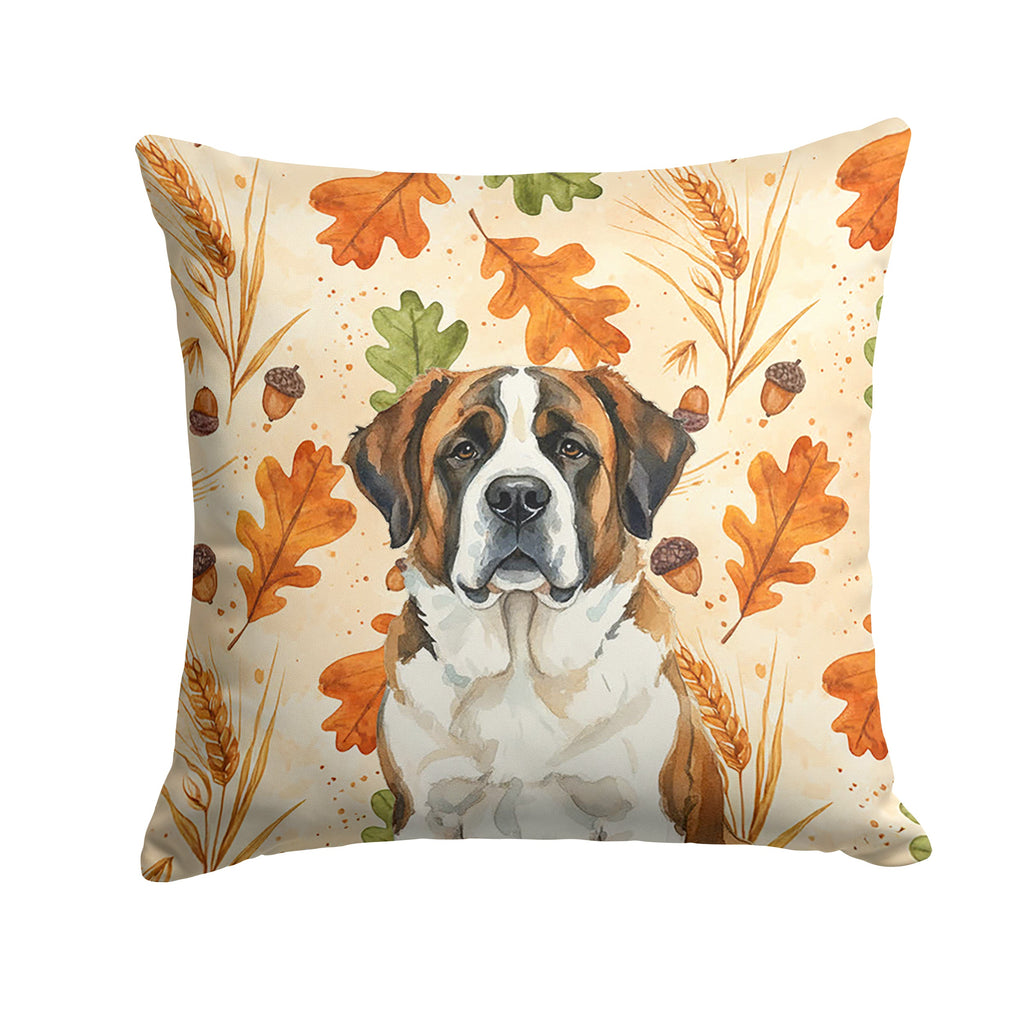 Brindle and White Saint Bernard Heirloom Fall Decorative Throw Pillow 14x14 Indoor Outdoor Accent Cushion, Fabric Cover with Insert for Sofa, Bed, Porch & Living Room