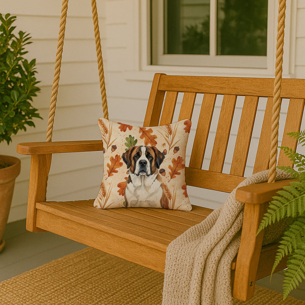 Brindle and White Saint Bernard Heirloom Fall Decorative Throw Pillow 14x14 Indoor Outdoor Accent Cushion, Fabric Cover with Insert for Sofa, Bed, Porch & Living Room