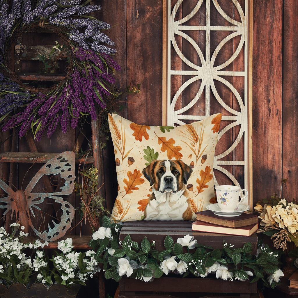 Brindle and White Saint Bernard Heirloom Fall Decorative Throw Pillow 14x14 Indoor Outdoor Accent Cushion, Fabric Cover with Insert for Sofa, Bed, Porch & Living Room