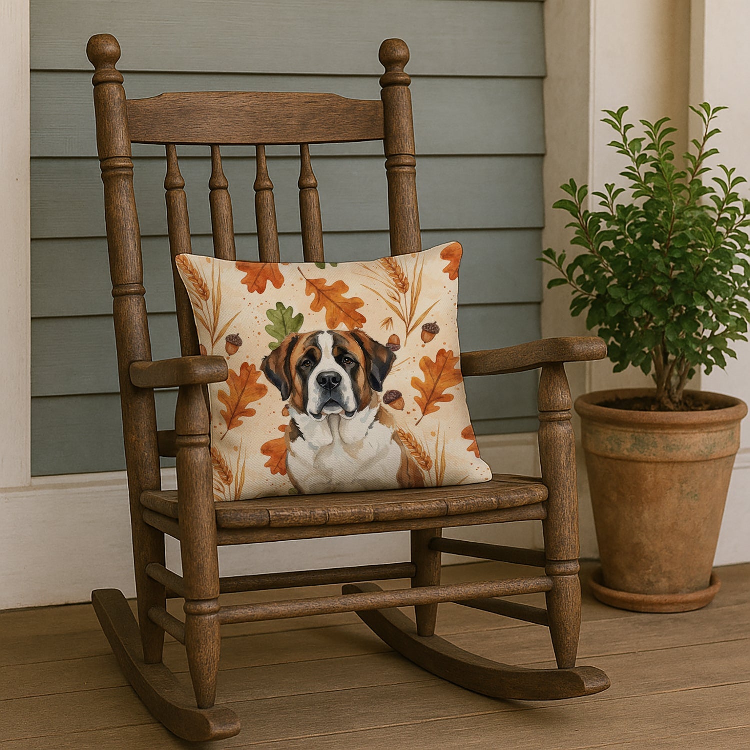 Brindle and White Saint Bernard Heirloom Fall Decorative Throw Pillow 18x18 Indoor Outdoor Accent Cushion, Fabric Cover with Insert for Sofa, Bed, Porch & Living Room