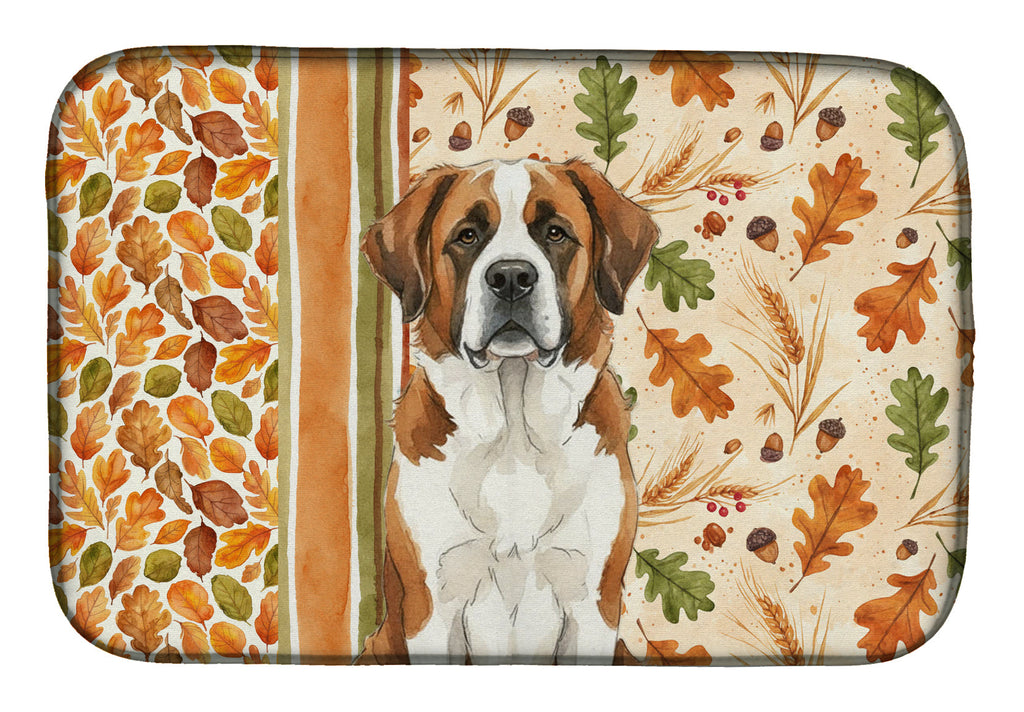 Brown and White Saint Bernard Heirloom Fall Dish Drying Mat Absorbent Dish Drying Mat Pad for Kitchen Counter Dish Drainer Mat for Countertop, 14 x 21", Multicolor