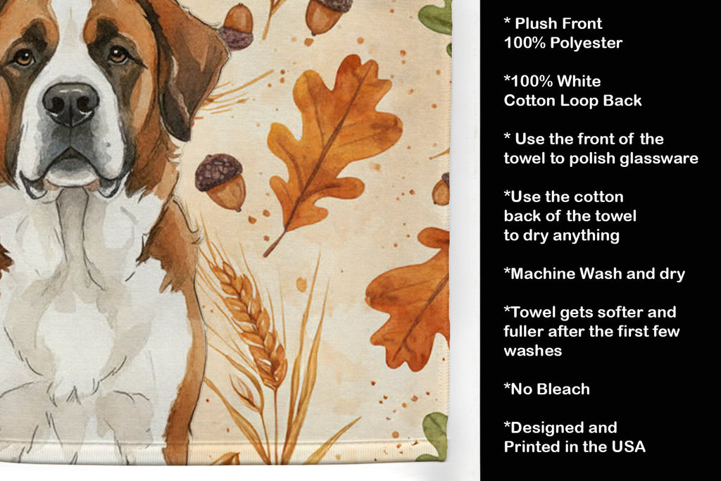 Brown and White Saint Bernard Heirloom Fall Kitchen Towel Velour Plush Front and Cotton Loop Back Machine Washable
