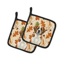 Brown and White Saint Bernard Heirloom Fall Pot Holder Set of 2 Heat Resistant Quilted Hot Pads 7.5 x 7.5 Inch, Insulated Kitchen Trivets for Cooking & Baking