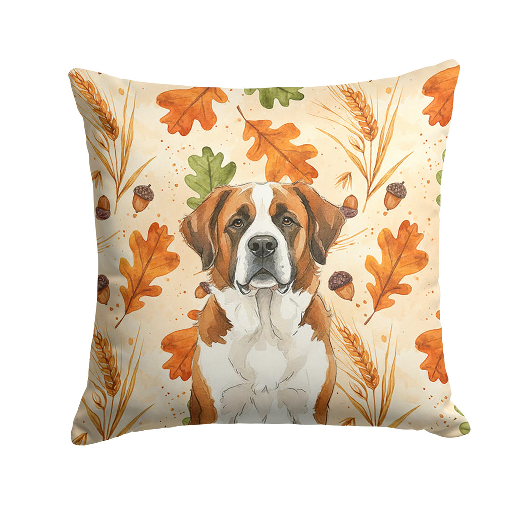 Brown and White Saint Bernard Heirloom Fall Decorative Throw Pillow 14x14 Indoor Outdoor Accent Cushion, Fabric Cover with Insert for Sofa, Bed, Porch & Living Room