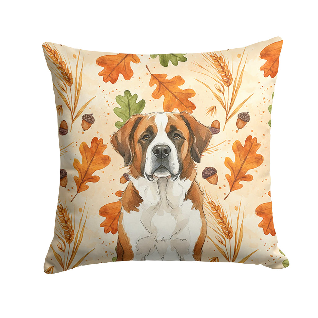 Brown and White Saint Bernard Heirloom Fall Decorative Throw Pillow 18x18 Indoor Outdoor Accent Cushion, Fabric Cover with Insert for Sofa, Bed, Porch & Living Room