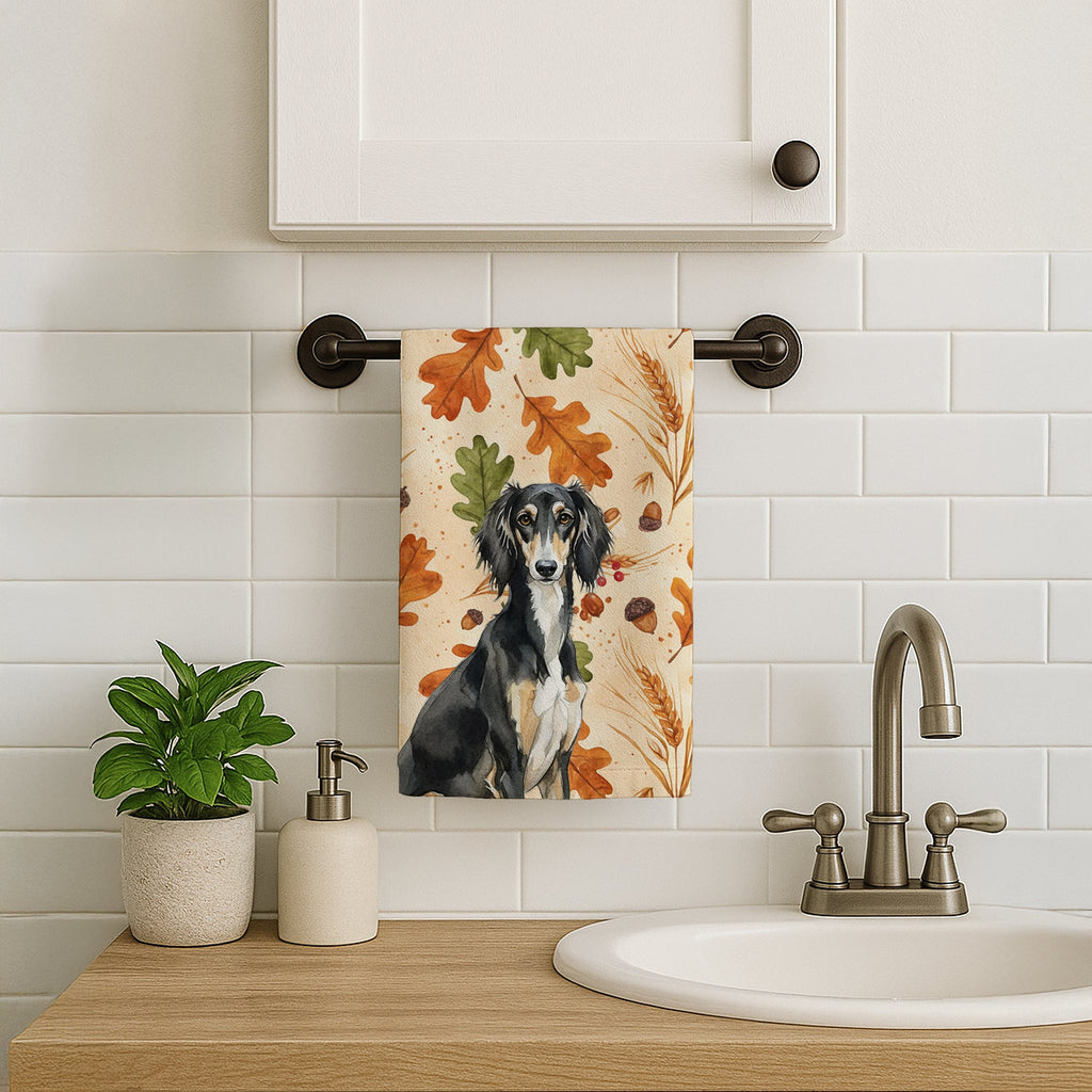 Black and Tan Saluki Heirloom Fall Kitchen Towel Velour Plush Front and Cotton Loop Back Machine Washable
