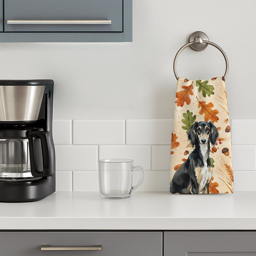 Black and Tan Saluki Heirloom Fall Kitchen Towel Velour Plush Front and Cotton Loop Back Machine Washable