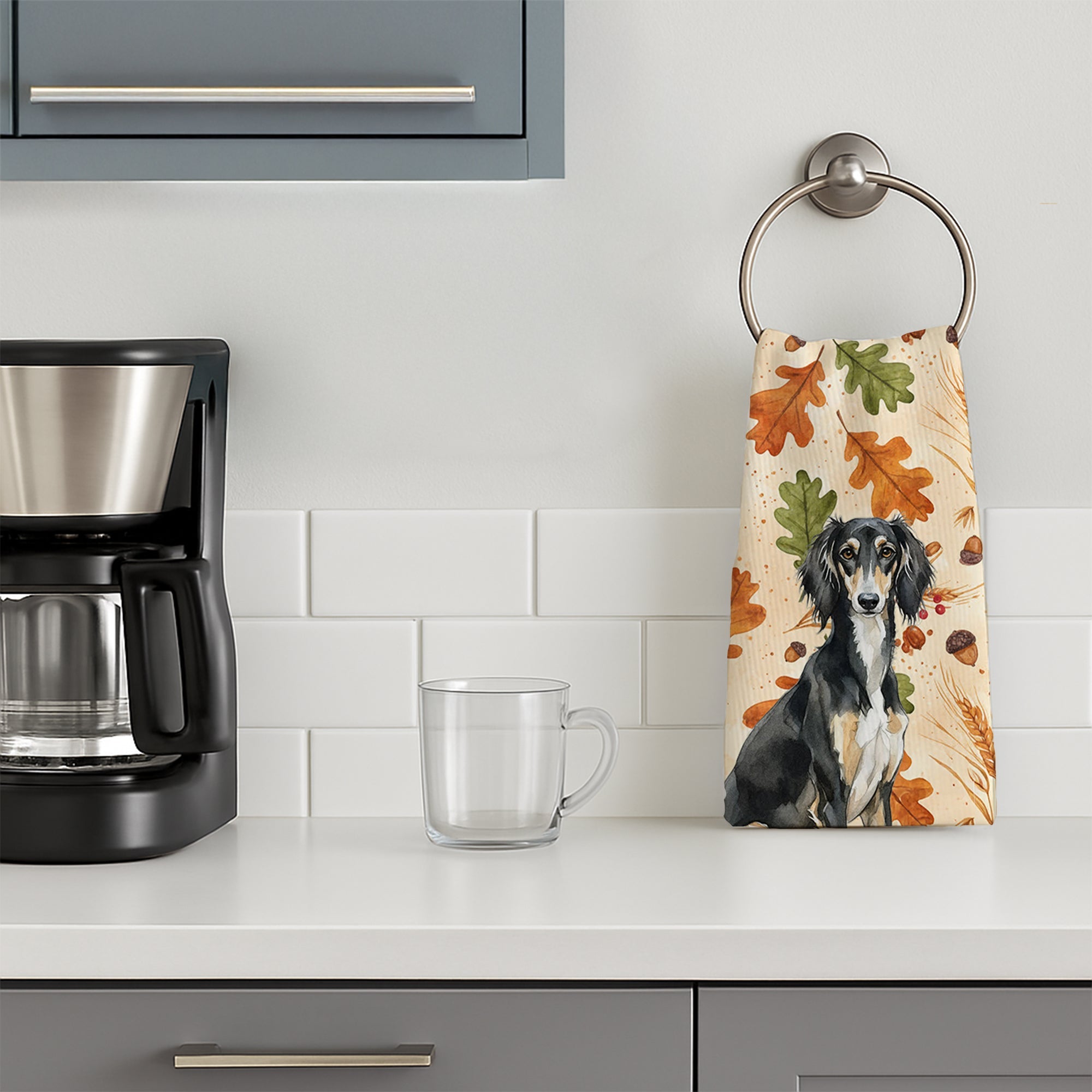 Black and Tan Saluki Heirloom Fall Kitchen Towel Velour Plush Front and Cotton Loop Back Machine Washable