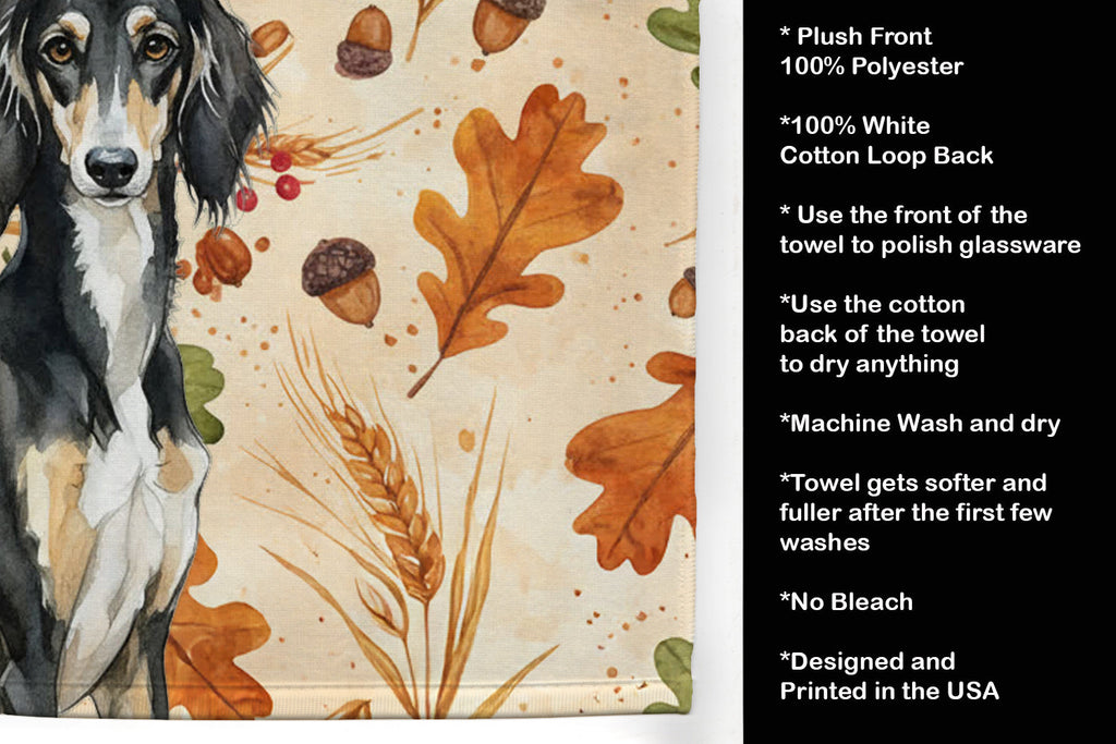 Black and Tan Saluki Heirloom Fall Kitchen Towel Velour Plush Front and Cotton Loop Back Machine Washable