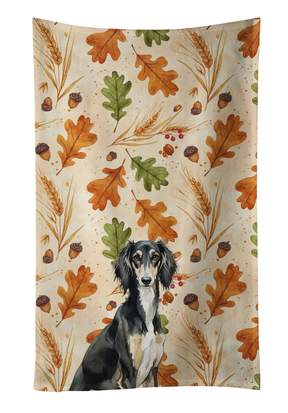 Black and Tan Saluki Heirloom Fall Kitchen Towel Velour Plush Front and Cotton Loop Back Machine Washable